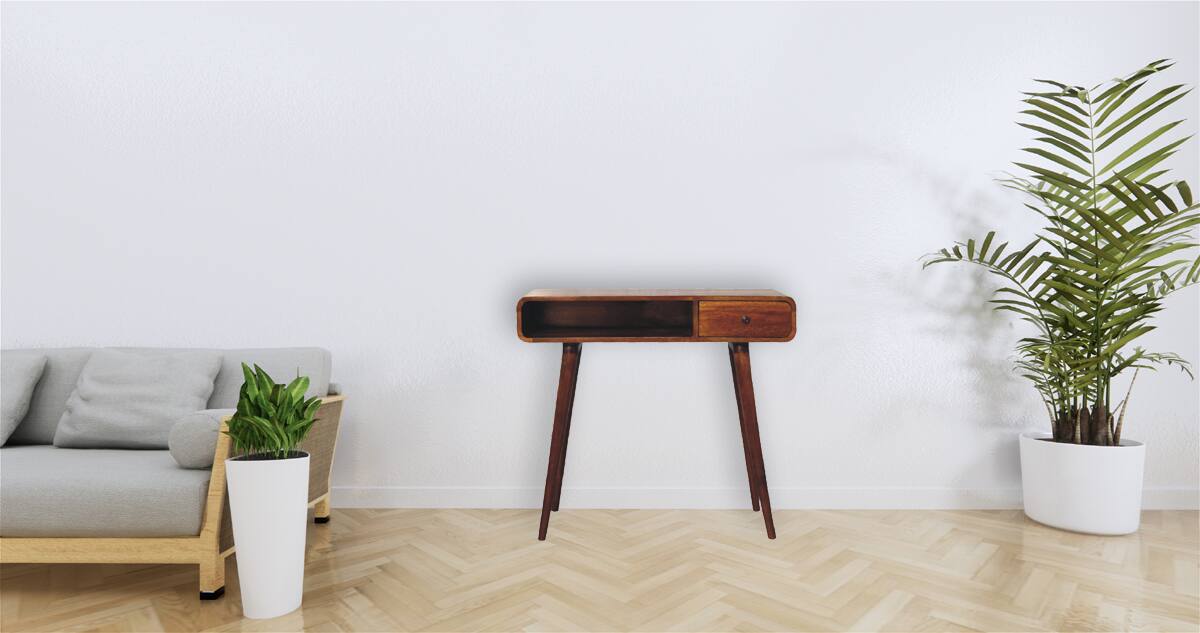 Alt View 7. Artisan Furniture - Artisan Furniture Solid Wood Curved Chestnut Writing Desk, 1 Drawer, 1 Shelf, Dark Brown - Dark Brown.
