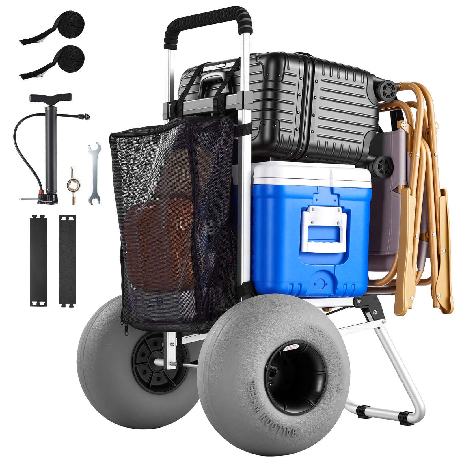 "VEVOR - Beach Dolly with Big Wheels for Sand, 20"" x 15"" Cargo Deck, Folding Sand Cart with 12"" Balloon Wheels, 165 lbs Loading - Silver White" price history on PriceWatchPro