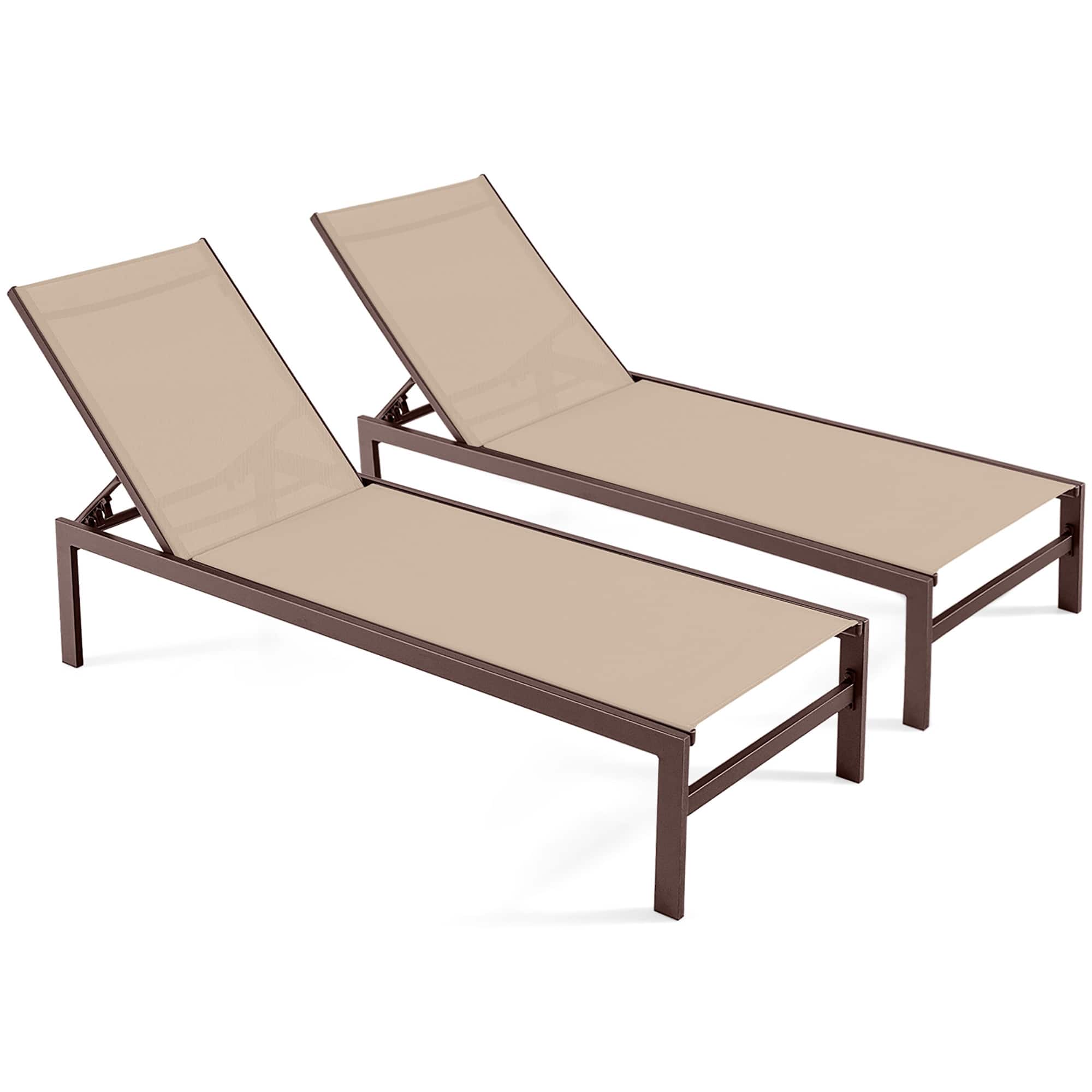 Gymax - Set of 2 Aluminum Patio Chaise Lounge Outdoor Adjustable Lounge Chair W/ 6-Position Backrest - Brown