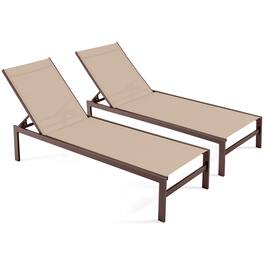 Gymax - Set of 2 Aluminum Patio Chaise Lounge Outdoor Adjustable Lounge Chair W/ 6-Position Backrest - Brown