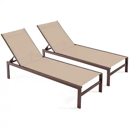 Front. Gymax - Gymax Set of 2 Aluminum Patio Chaise Lounge Outdoor Adjustable Lounge Chair W/ 6-Position Backrest - Brown.