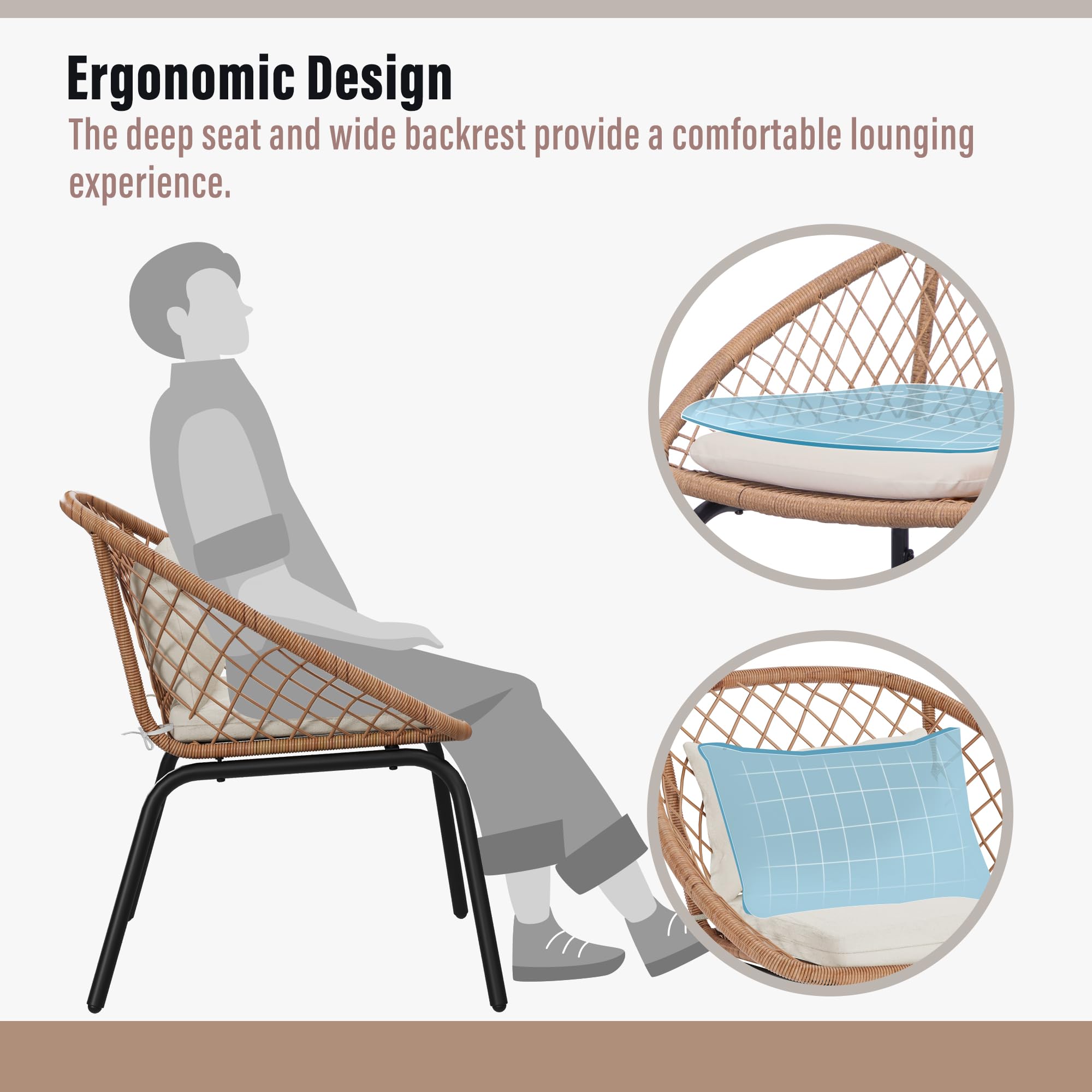 Ergonomic Design  
The deep seat and wide backrest provide a comfortable lounging experience.