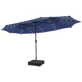 Gymax - Outdoor 15' Double-Sided Patio Umbrella 48 Solar LED Lights Crank & Base - Navy
