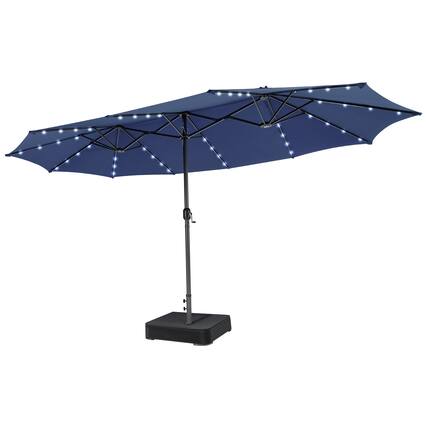 Front. Gymax - Gymax Outdoor 15' Double-Sided Patio Umbrella 48 Solar LED Lights Crank & Base Navy - Navy.