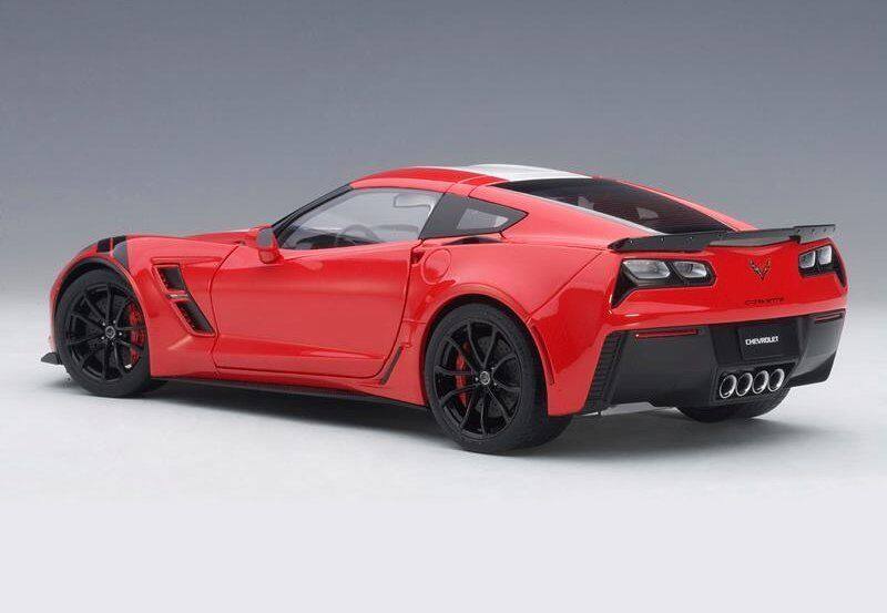 Alt View 3. Autoart - 2017 Chevrolet Corvette C7 Grand Sport Red with White Stripe and Black Fender Hash Marks 1/18 Model Car by Autoart.