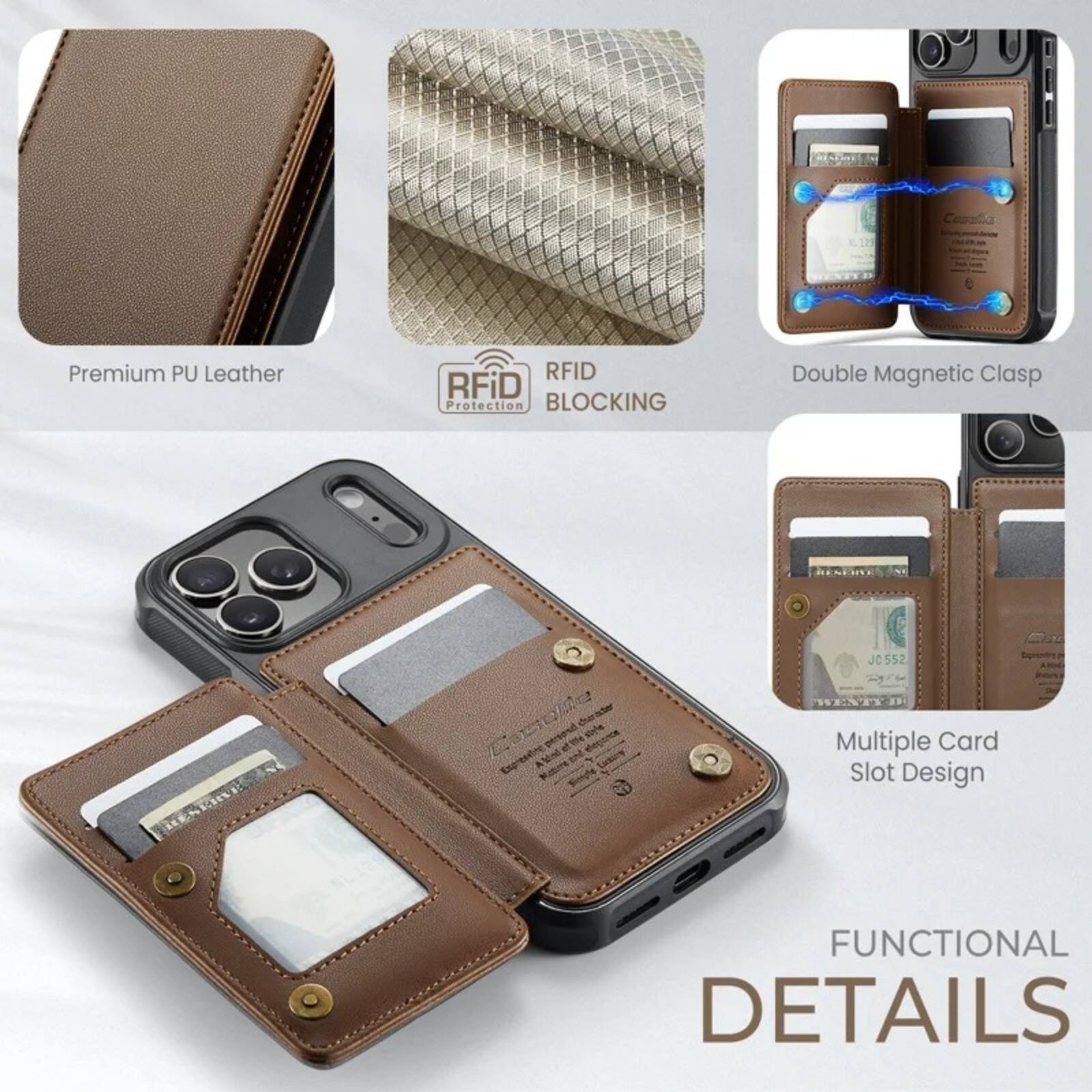 Casalla

Premium PU Leather

RFID Protection BLOCKING

Double Magnetic Clasp

Multiple Card Slot Design

FUNCTIONAL DETAILS