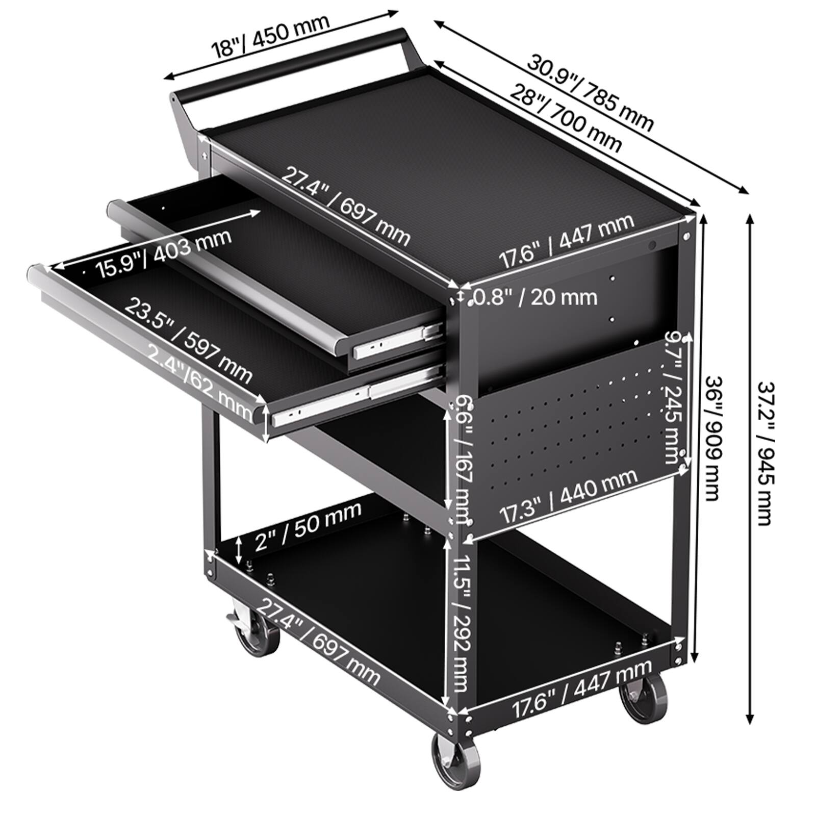 - 18" / 450 mm
- 27.4" / 697 mm
- 15.9" / 403 mm
- 23.5" / 597 mm
- 2.4" / 62 mm
- 2" / 50 mm
- 27.4" / 697 mm
- 30.9" / 785 mm
- 28" / 700 mm
- 17.6" / 447 mm
- 0.8" / 20 mm
- 9.7" / 245 mm
- 36" / 909 mm
- 37.2" / 945 mm
- 17.3" / 440 mm
- 11.5" / 292 mm
- 17.6" / 447 mm