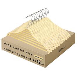 BP4U - 24-Pack Slim Birch Wood Clothes Hangers with Pants Bar, Lightweight Wooden Hangers for Suits, Coats, Sweaters, Dresses - Natural Wood