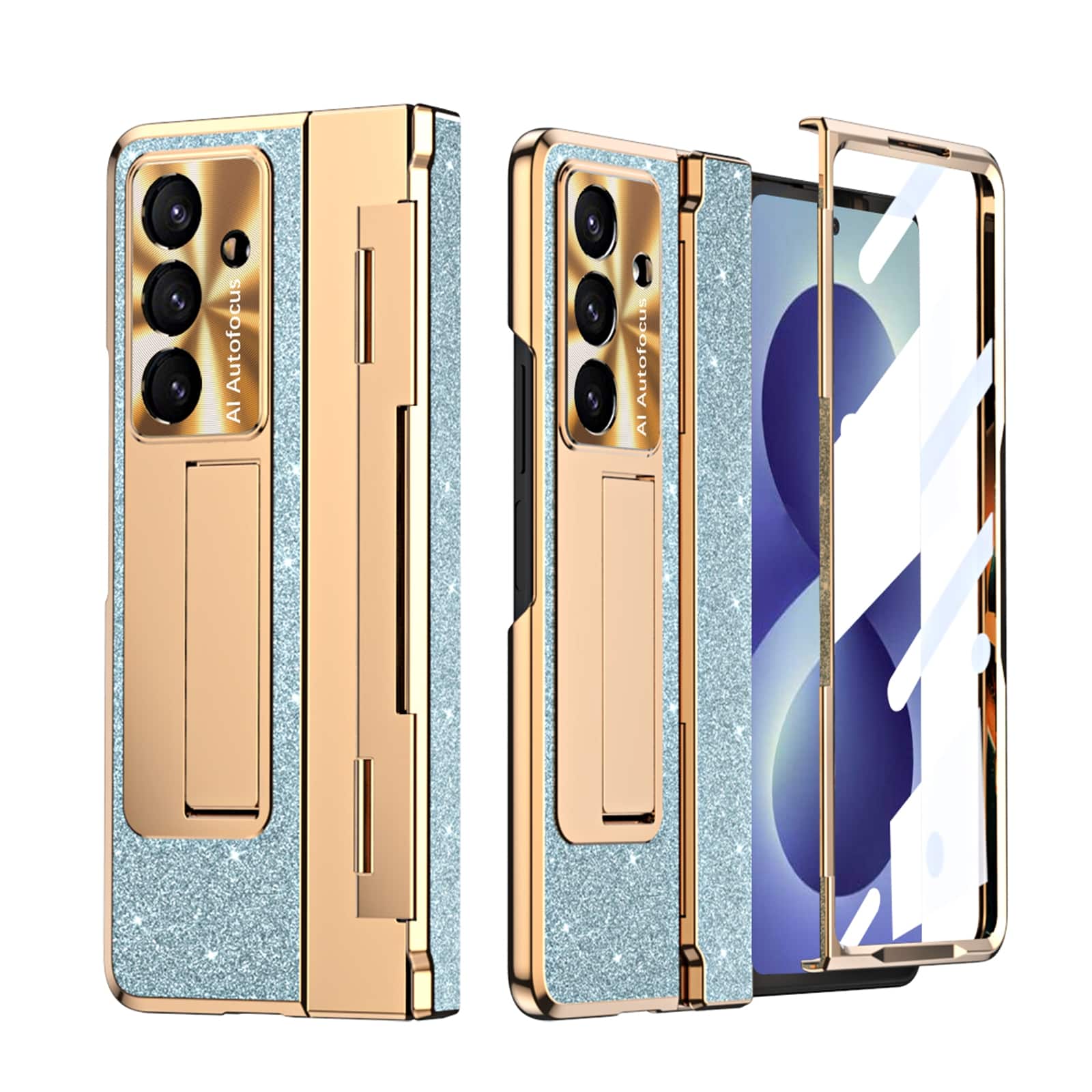 Dteck - Shockproof Glitter Case for Samsung Galaxy Z Fold8 Ultra with Stand, Rigid Plastic Hinge Cover Built in Screen Protector - Blue price history on PriceWatchPro