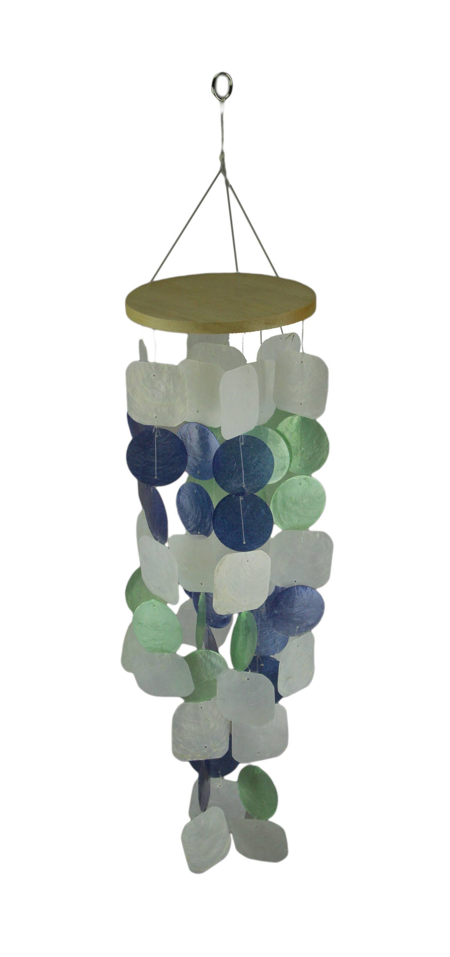 Front. J.D. Yeatts - Blue Green and White Capiz Shell Mini Wind Chime Garden Patio Yard - Multicolored.