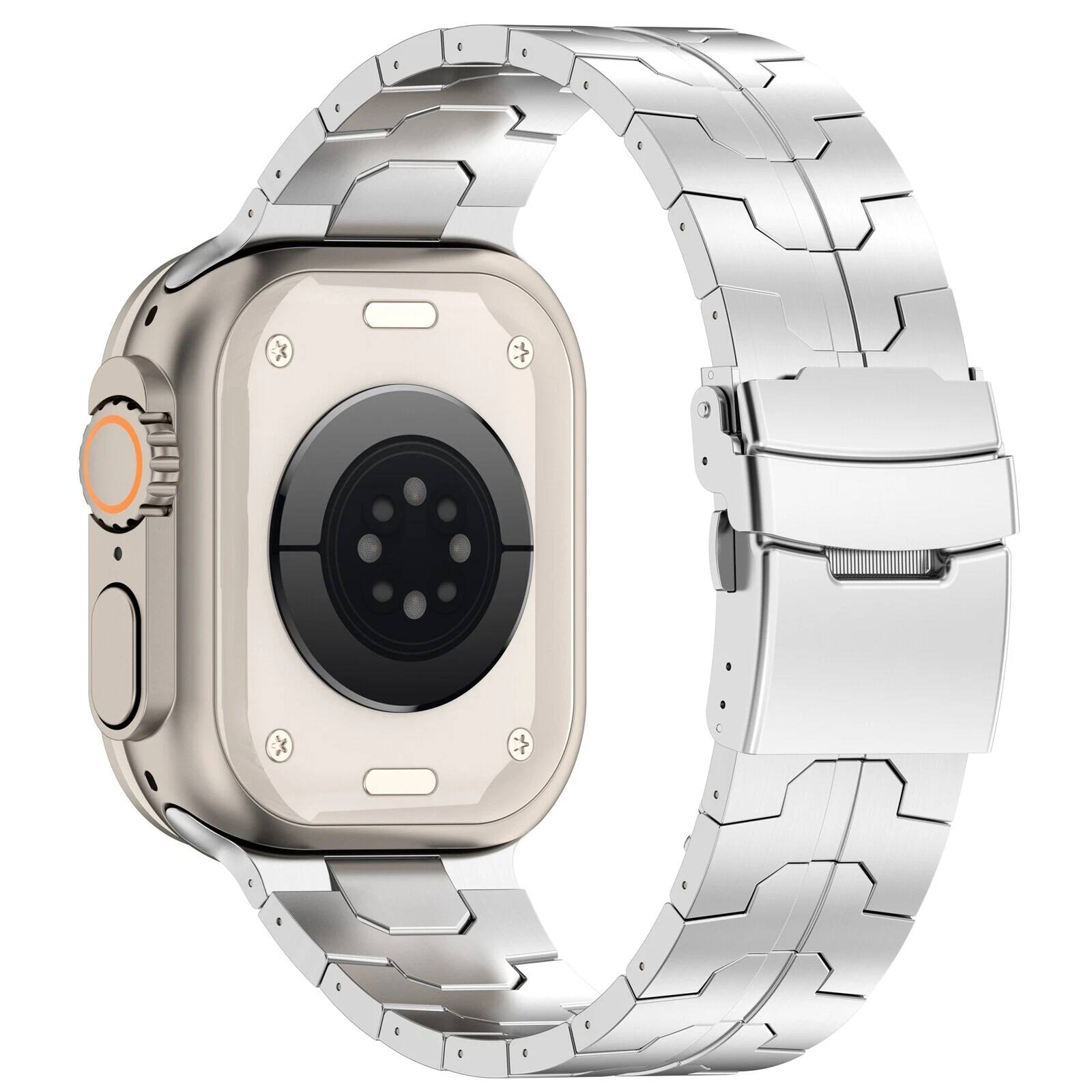 Back. Dteck - Titanium Metal Band for Apple Watch 49mm 46mm 45mm 44mm, Adjustable Stainless Steel Replacement Bracelet - Silver.