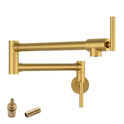 Front. Lordear - Gold Kitchen Sink Faucet Folding Stretchable with Single Hole Two Handles - Gold.