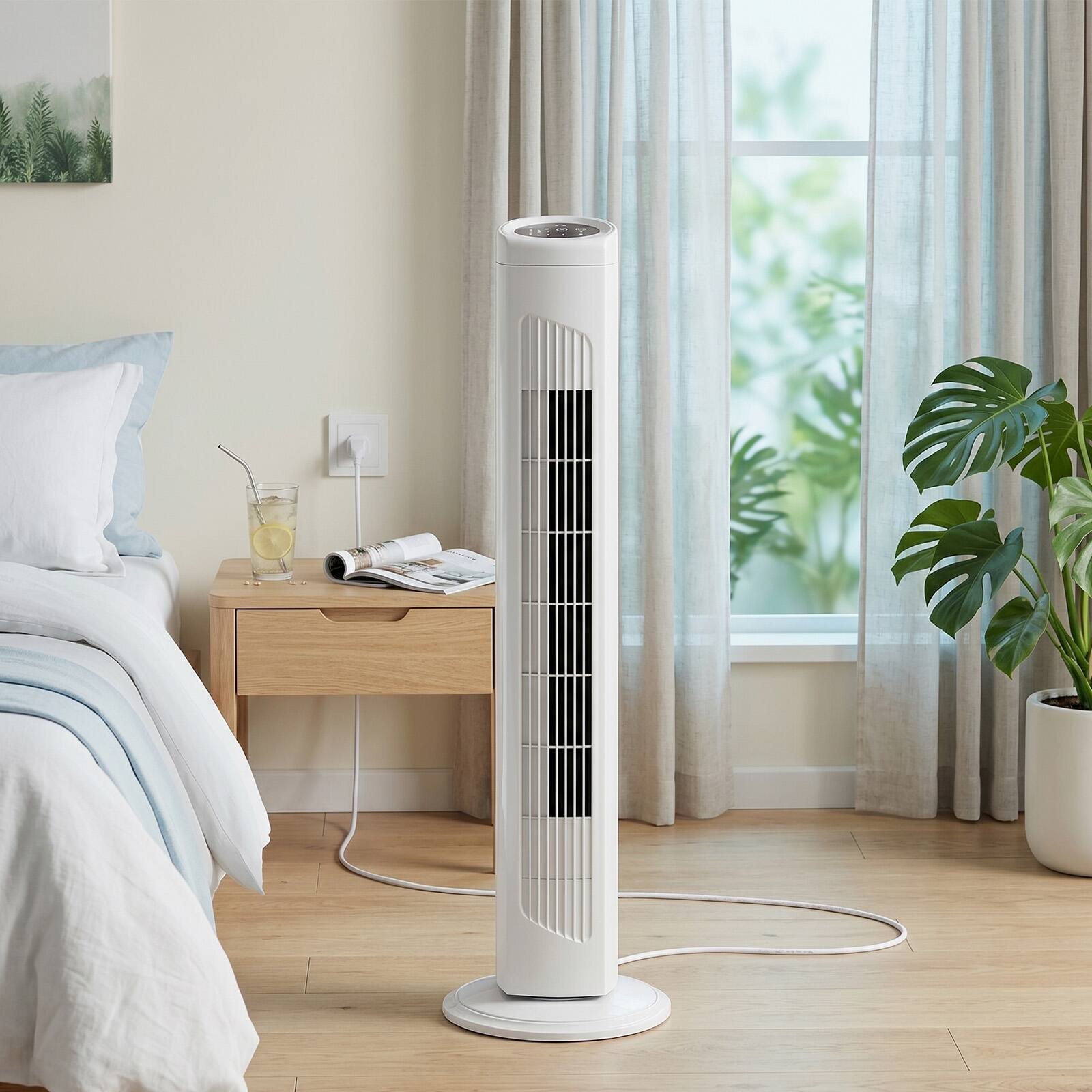 Alt View 9. Winado - 32 inch Bladeless Tower Fan, Portable Floor Fan with Remote Control, LED Display, Adjustable 90° Oscillating, 3 Speeds - White.