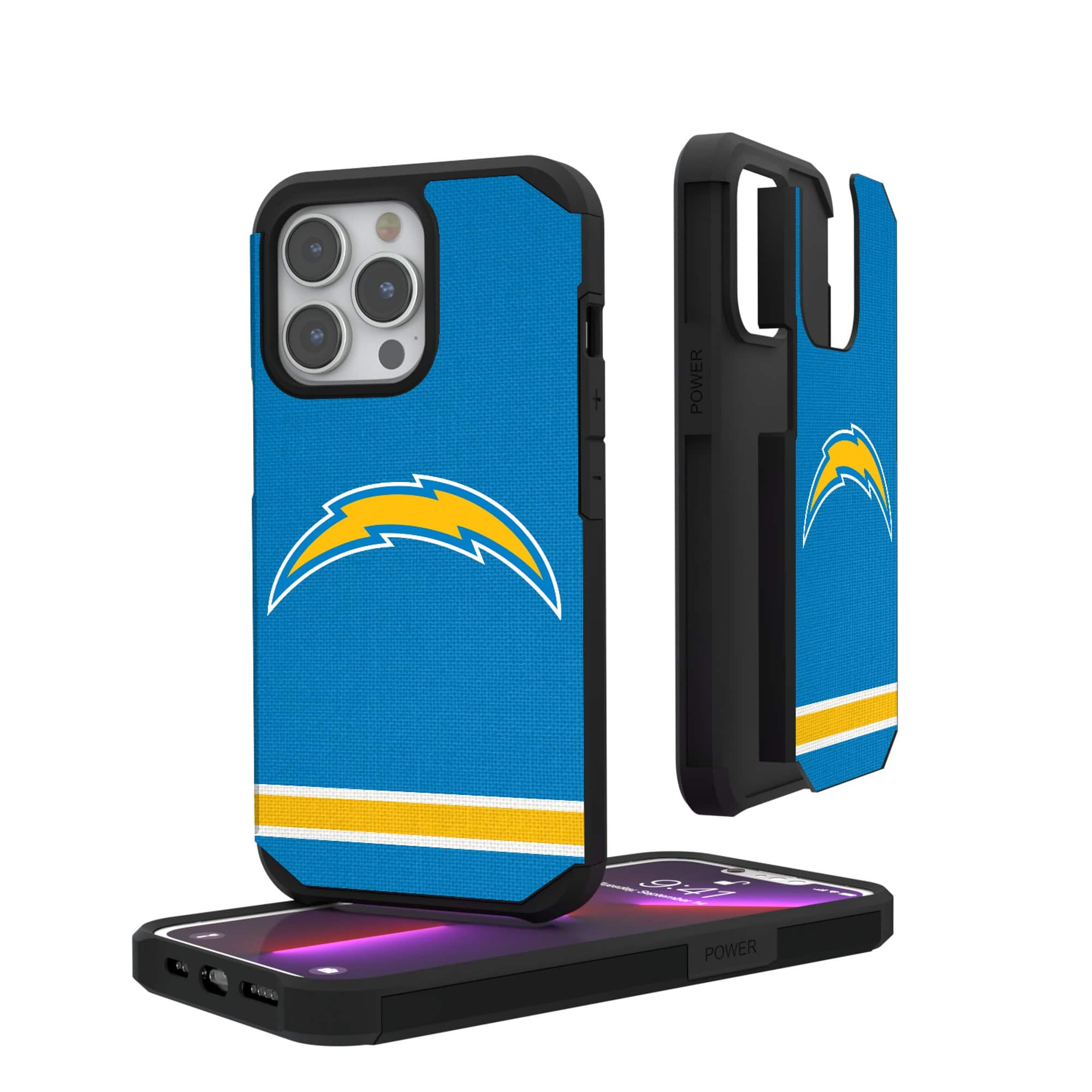Keyscaper - NFL - Los Angeles Chargers iPhone Rugged Stripe Design Case - 12 Pro Max - Multicolor