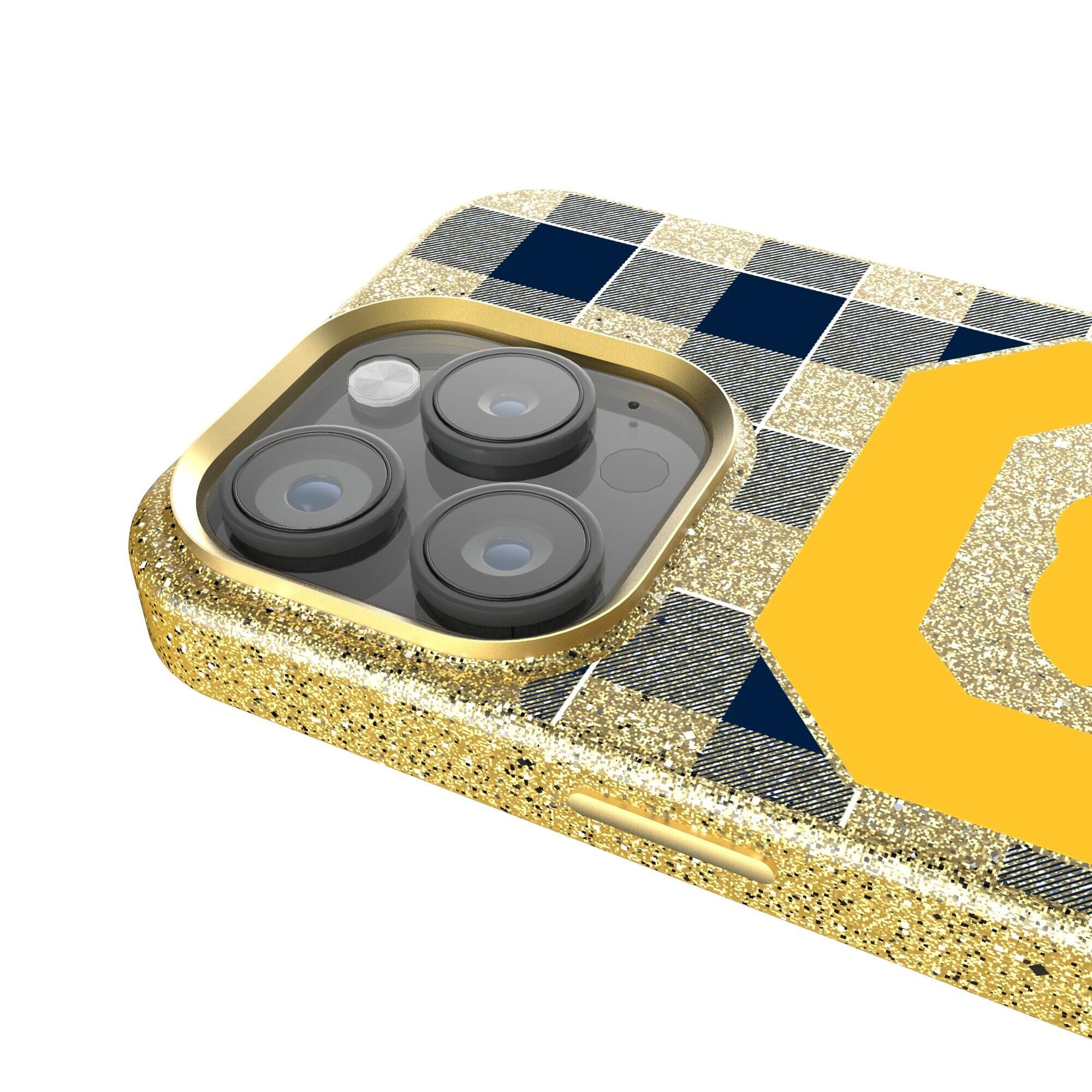 Alt View 2. Keyscaper - Cal Bears Plaid Bling iPhone Case - 14 Pro - Gold.