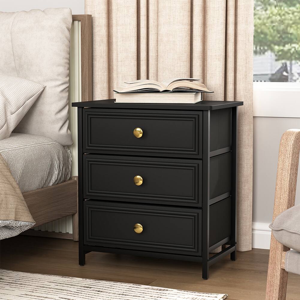 Angle. Spaco - 3-Drawer Nightstand Set of 2, Wooden Night Stands with Solid Wood Legs, Modern Bedside Table with Storage for Bedroom - Black.