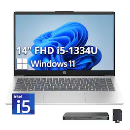 HP - Upgraded - 14" FHD Laptop,Intel i5-1334U,8GB DDR4,256GB SSD+1TB Dock Set,Intel Iris Xe Graphics,Copilot,Win 11 - Silver