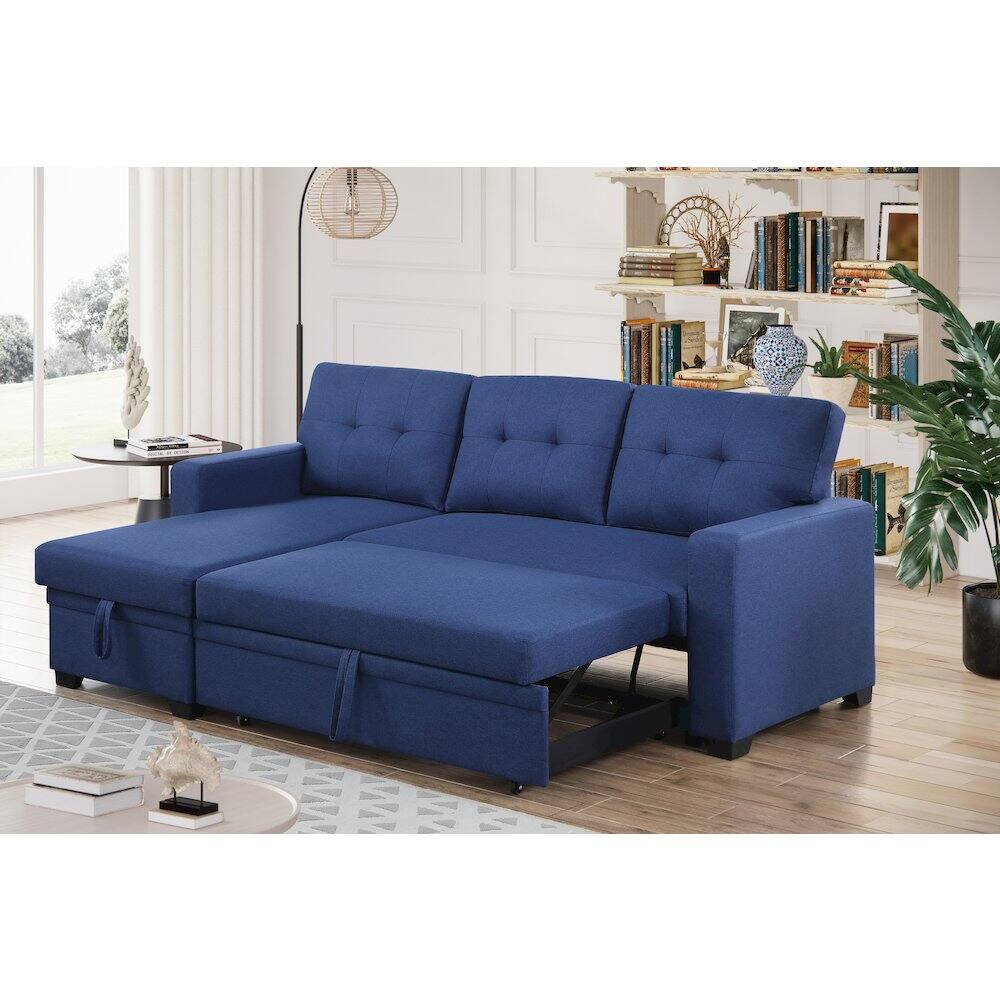 Alt View 3. Devion Furniture - Devion Furniture Polyester Fabric Reversible Sleeper Sectional Sofa-Blue - Blue.