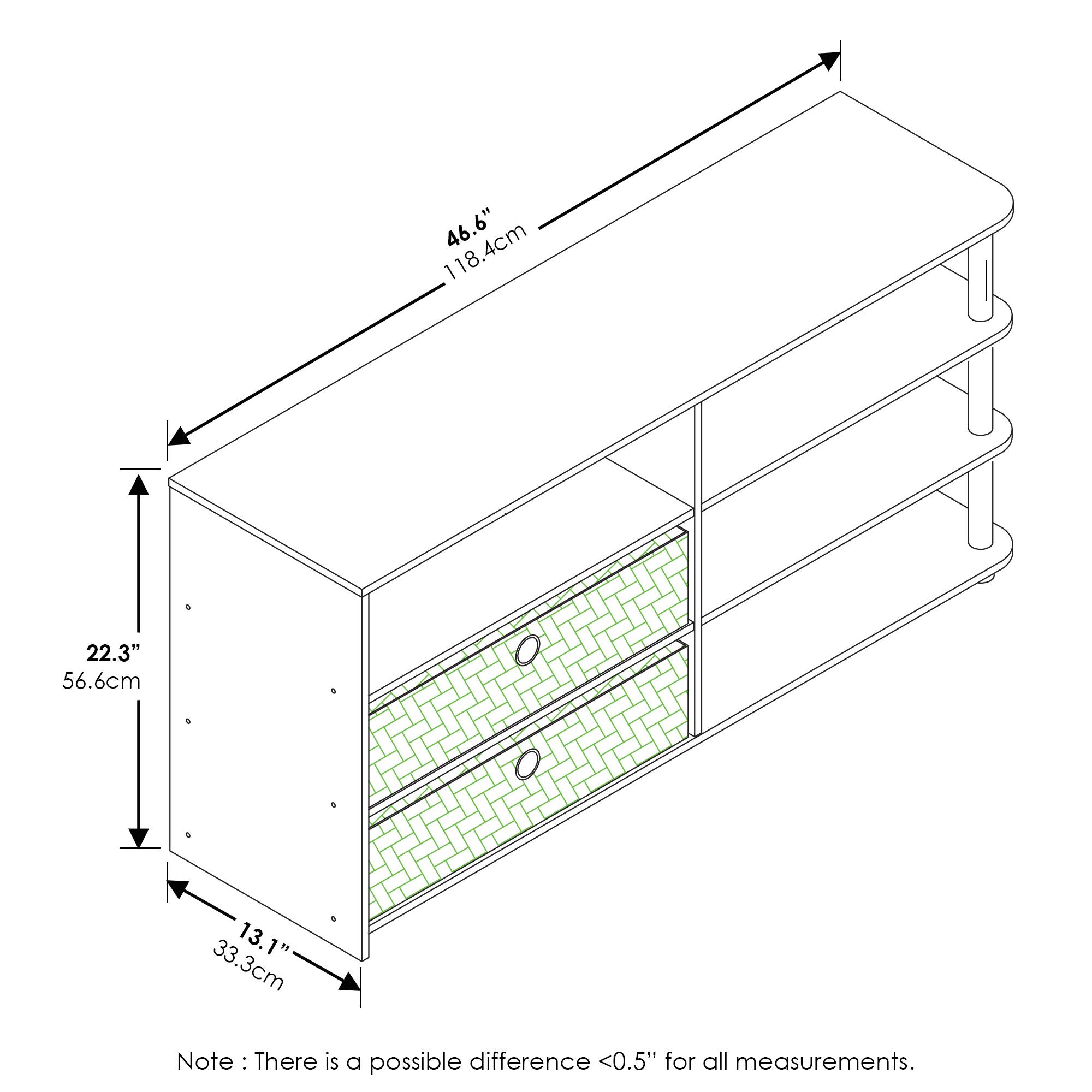46.6" 118.4cm  
22.3" 56.6cm  
13.1" 33.3cm  

Note: There is a possible difference <0.5" for all measurements.