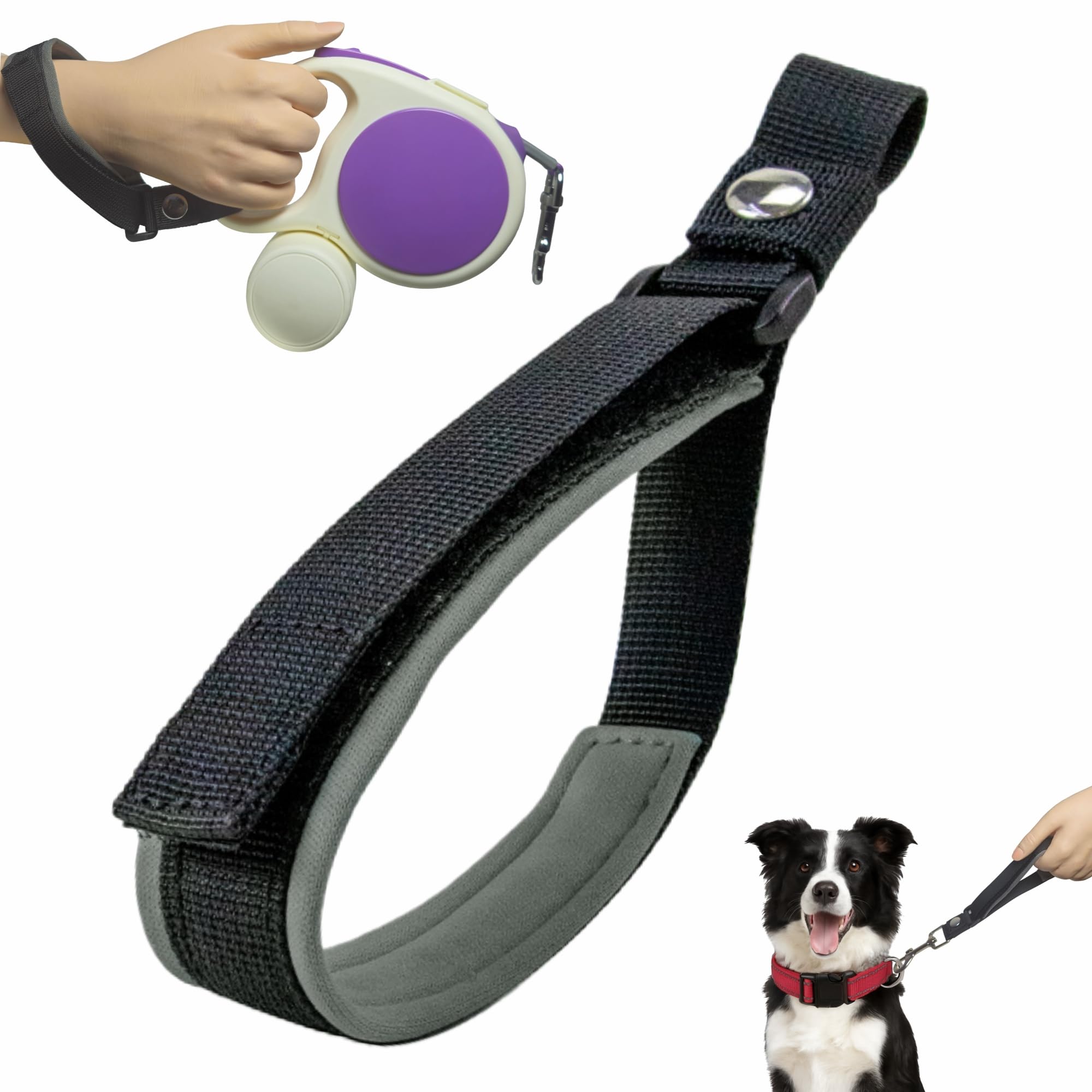 Front. Paradigms Interiors - Wrist Strap For Retractable Dog Leash - Safety Band With Soft Neoprene Lining And Lockable Hook - Space Gray.