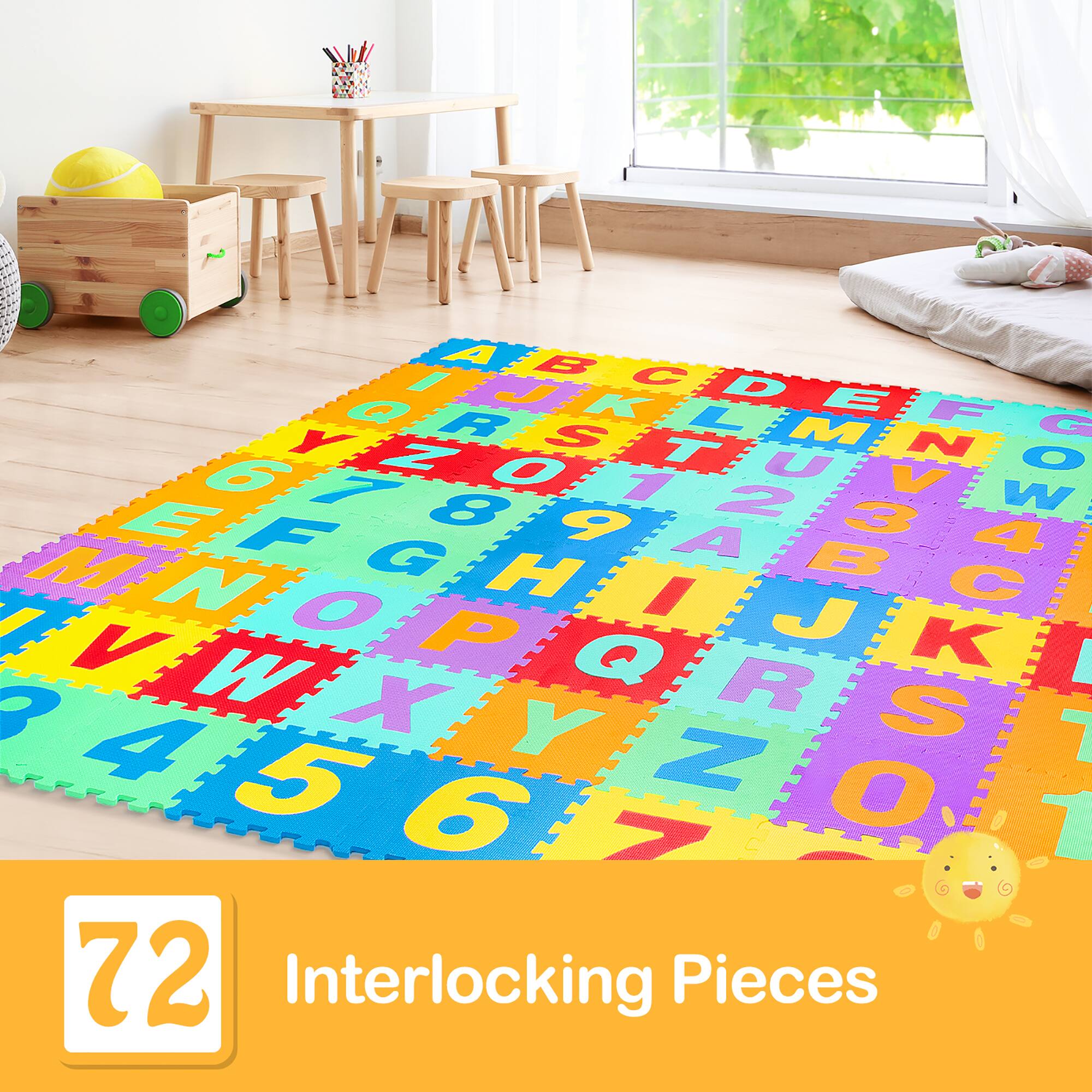Costway Kids Foam Interlocking Puzzle Play Mat w/Alphabet & Numbers 72