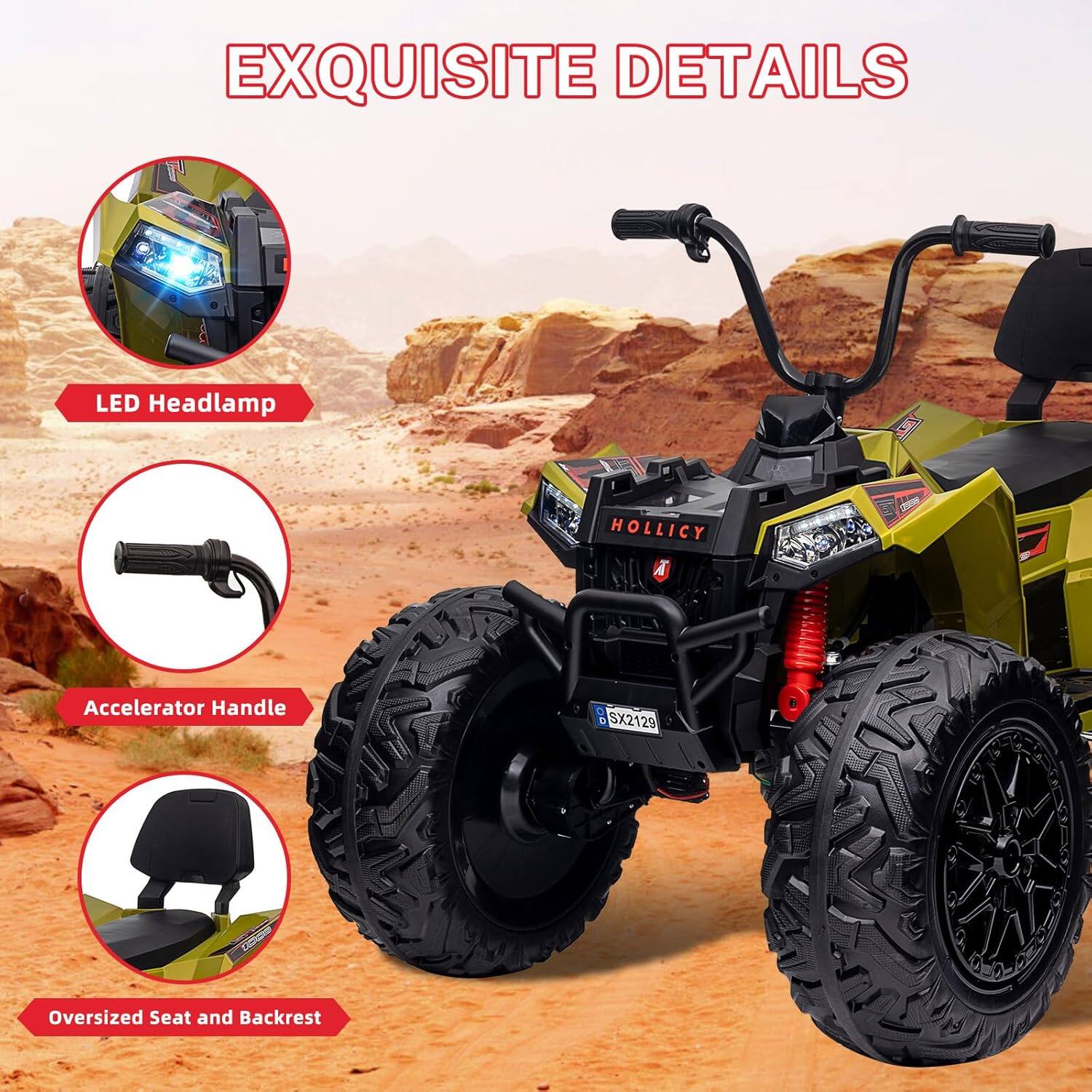 EXQUISITE DETAILS

- LED Headlamp
- Accelerator Handle
- Oversized Seat and Backrest