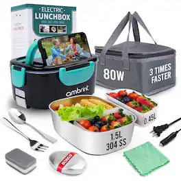 RTMB - 80W Electric Lunch Box – 1.5L Stainless Steel, Portable - Black