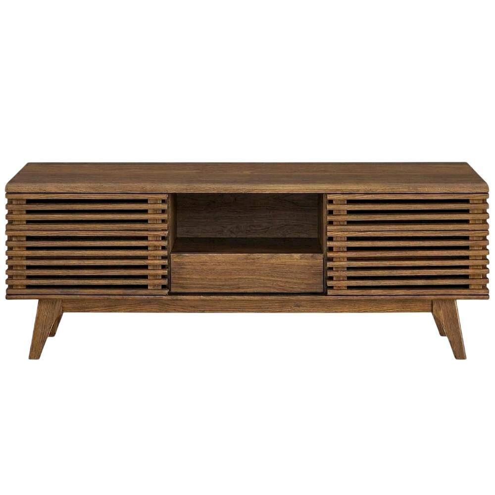 Front. FurniFact - Bicast Leather TV Stand in Elegant Finish with Ample Storage Space - Brown.