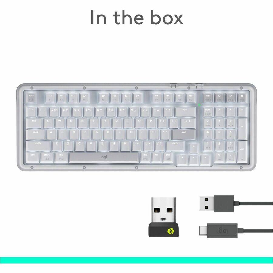 In the box

- Logitech keyboard
- USB receiver
- USB-C cable
- USB-A cable
