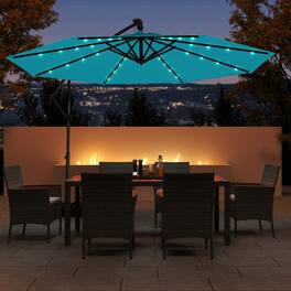 Mondawe - 10 ft Solar Offset Patio Umbrella with Base 32 LED Lights 360 Rotation for Patio - Blue