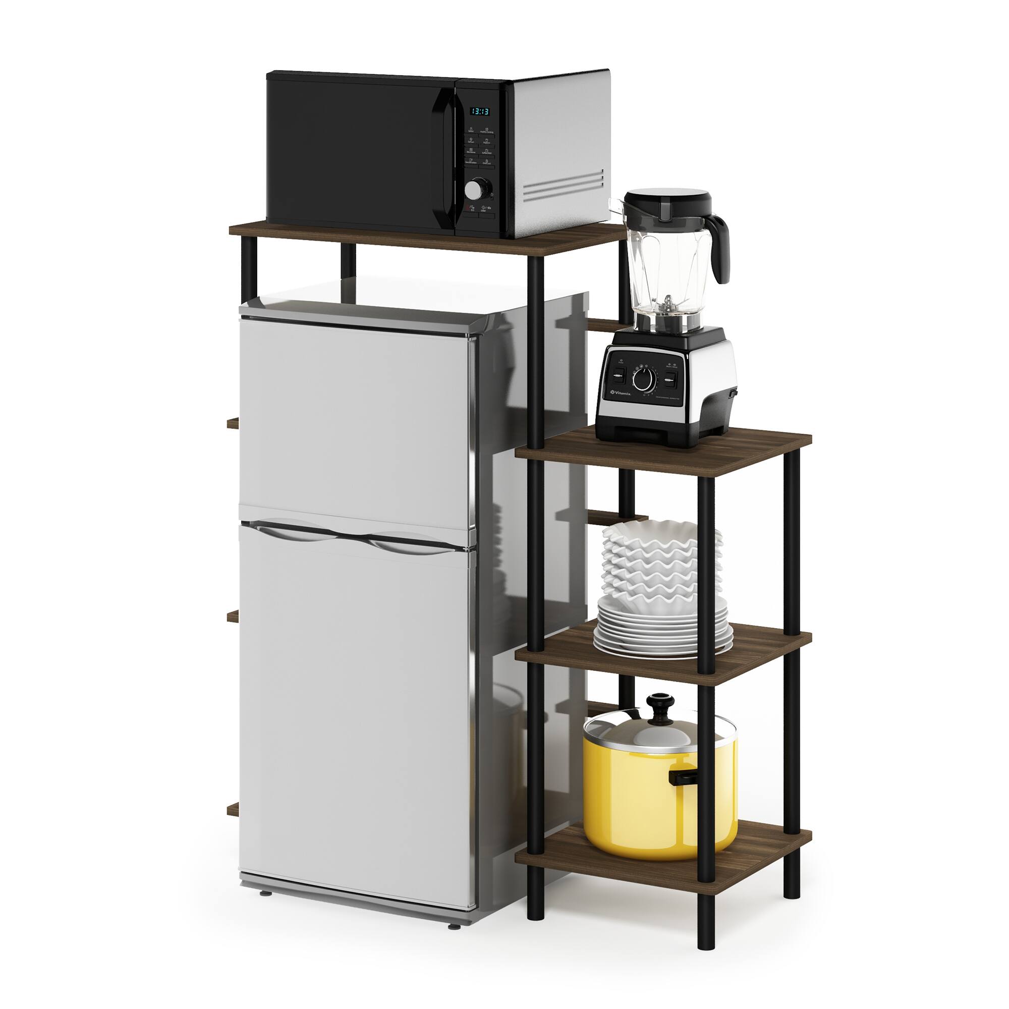 Alt View 3. Furinno - Turn-N-Tube Toolless Kitchen Storage Shelf Tall - Columbia Walnut/Black.