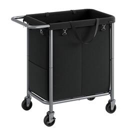 Songmics Home - Laundry Basket with Wheels,2-Section Rolling Laundry Hamper,37 Gallons (140L),Removable Liner,Steel Frame with Handle - Ink Black