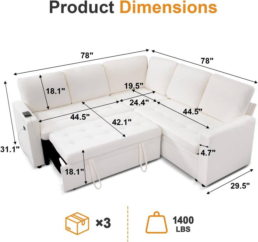 Product Dimensions: 78" x 18.1" x 44.5" x 44.5" x 24.4" x 42.1" x 31.1" x 4.7" x 18.1" x 29.5"  
Weight Capacity: 1400 LBS