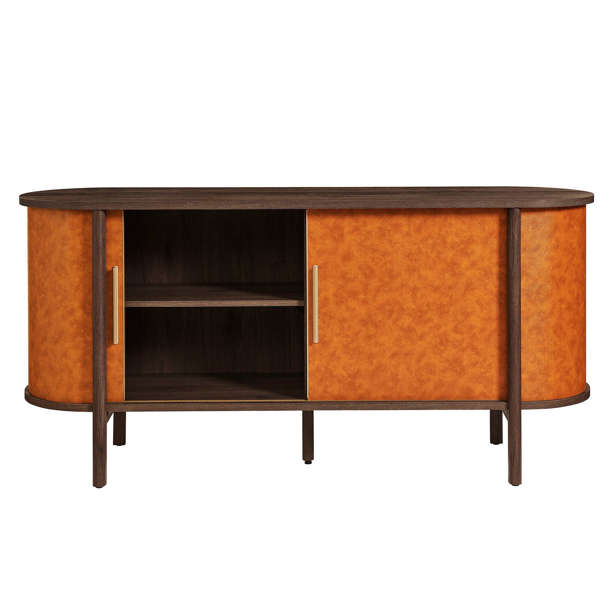 Alt View 5. Modway - Coralie Curved Vegan Leather Oval Sideboard by Modway - Walnut Tan.