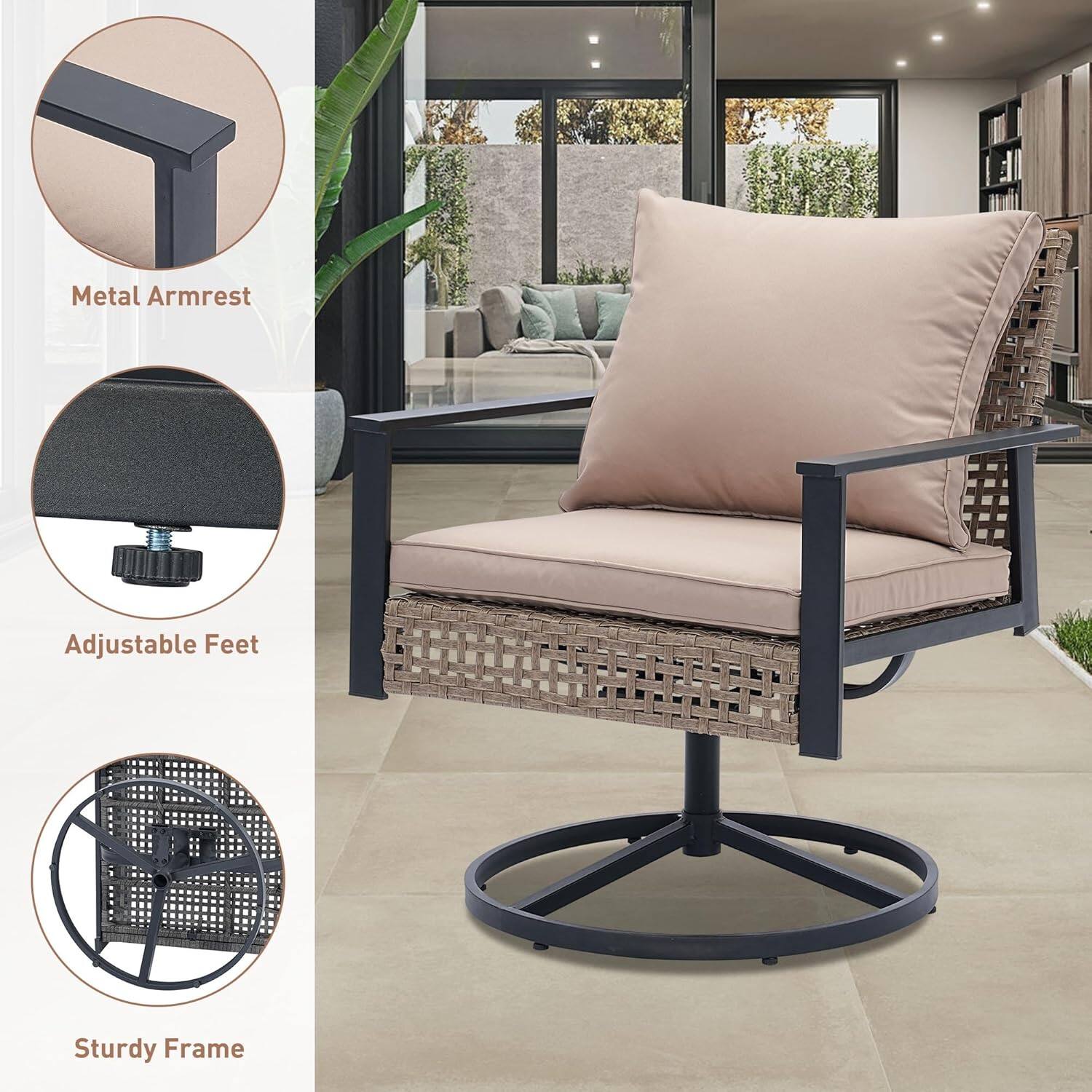 Metal Armrest Adjustable Feet Sturdy Frame