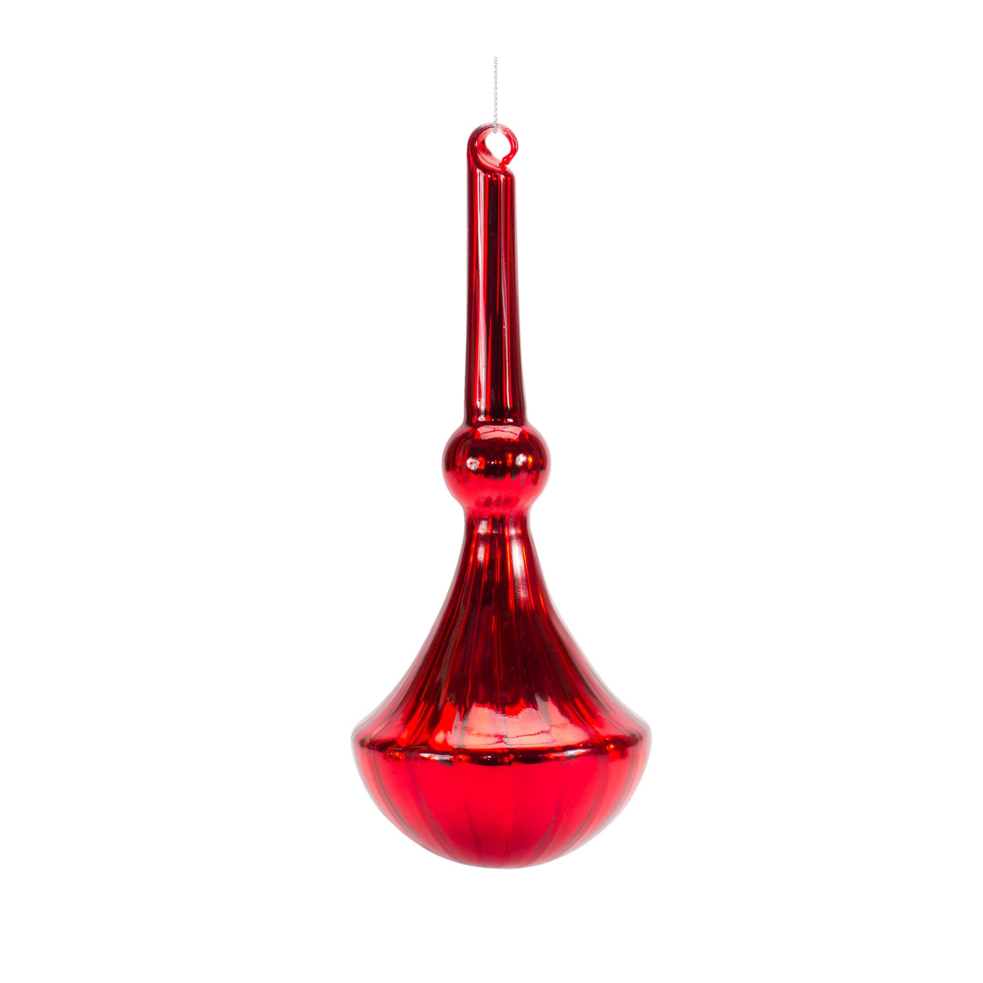 Back. BreeBe - Modern Red Finial Drop Ornament (Set of 6) - Red.
