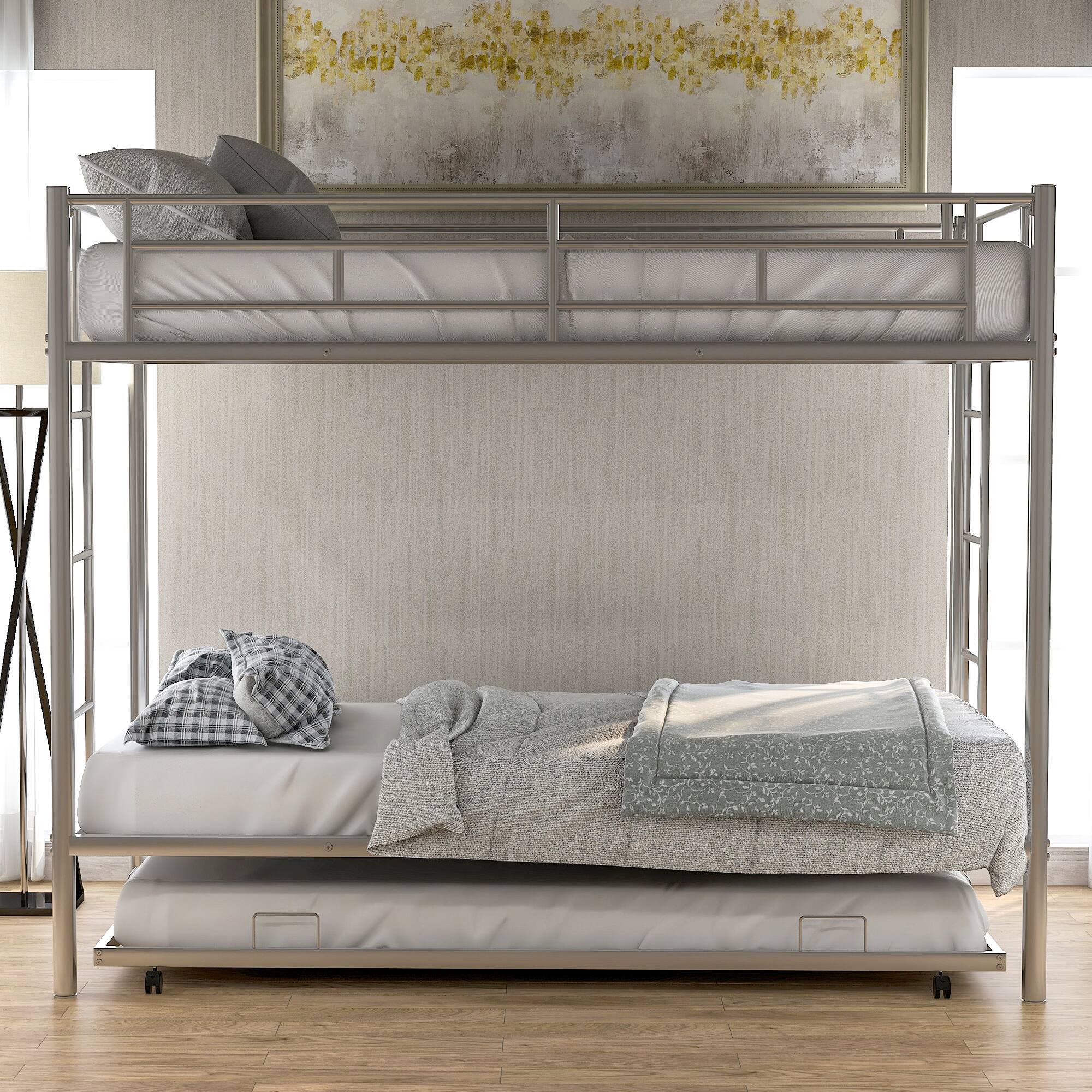 Left. GOODSILO - Twin over Twin Bunk Bed with Trundle - Silver.