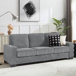 Ropilly - 3 Seater Corduroy Sofa Gray Living Room Couch with Armrest Cup Holders for Bedroom Office - Gray