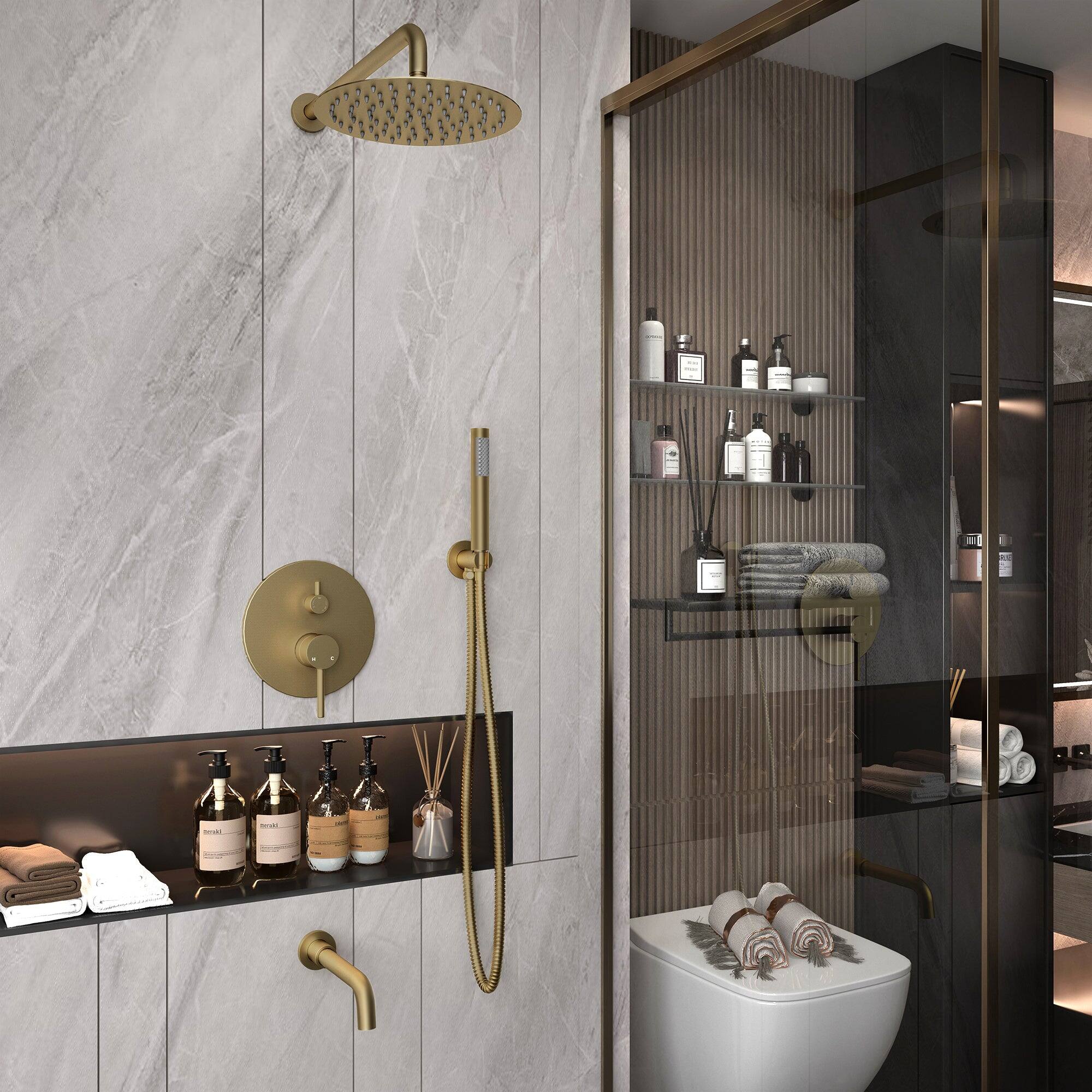 Alt View 3. Boyel Living - Wall Mount Single Handle 1-Spray Tub and Shower Faucet 1.8 GPM in Brushed Gold Pressure Balance Valve Included - Brushed Gold.