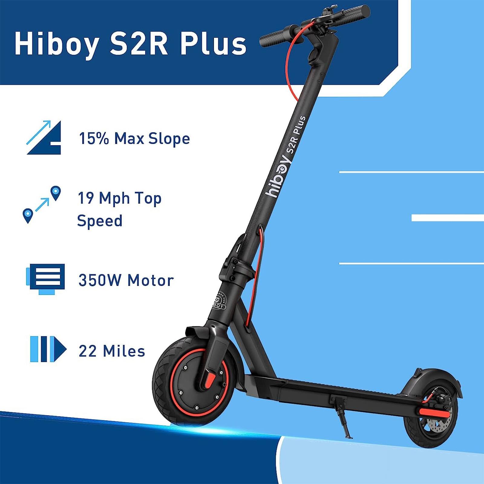 Hiboy S2R Plus 15% Max Slope 19 Mph Top Speed Plus S2R vodid 350W Motor s DXD 22 Miles
