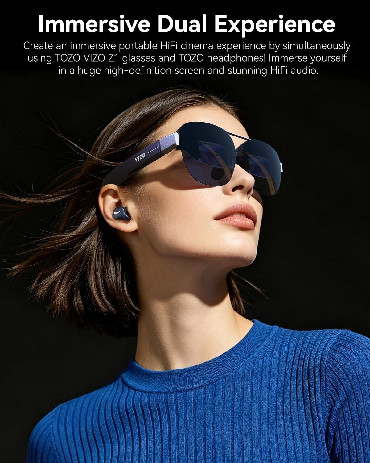 Immersive Dual Experience

Create an immersive portable HiFi cinema experience by simultaneously using TOZO VIZO Z1 glasses and TOZO headphones! Immerse yourself in a huge high-definition screen and stunning HiFi audio.