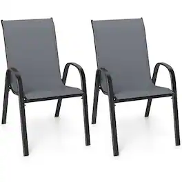 Gymax - Set of 2 Patio Dining Chairs Stackable Armrest Space Saving Garden Black - Gray