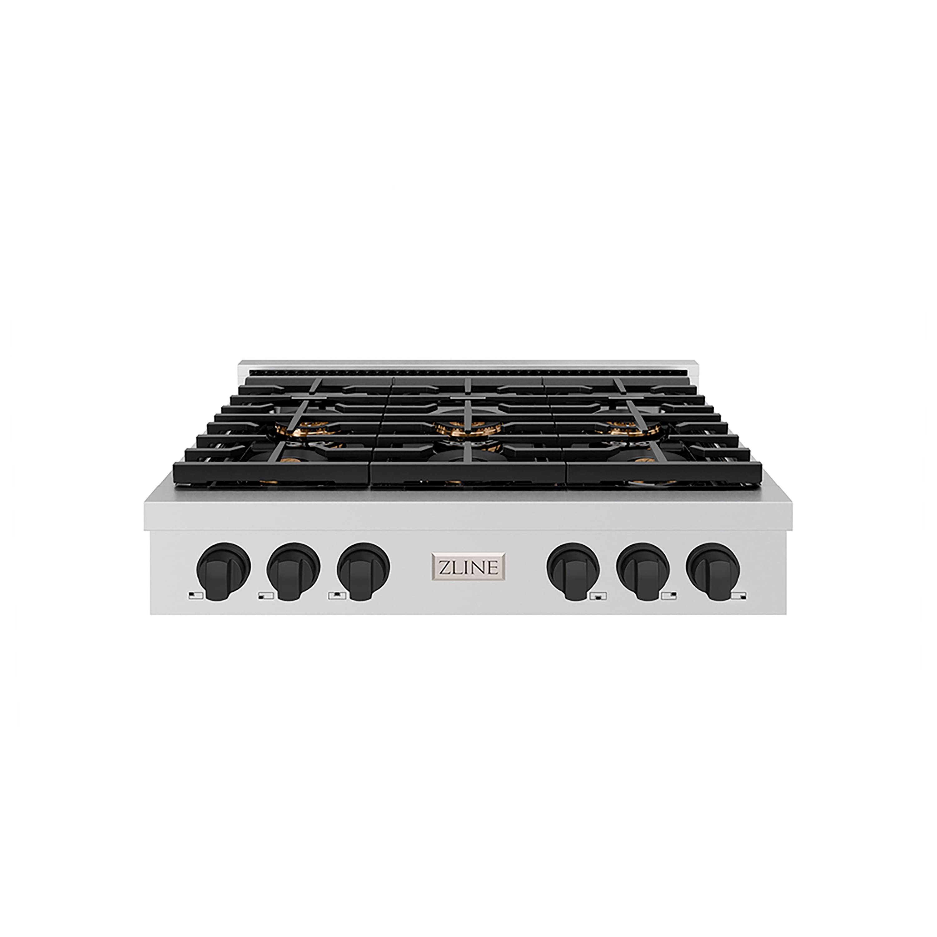 ZLINE - Autograph 36 in. Paramount Rangetop with 6 DuoPro Burners and Black Accents (PSRTZ-36-MB) - Stainless Steel - Front_Zoom