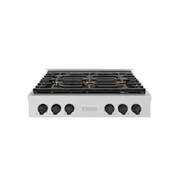 ZLINE - Autograph 36 in. Paramount Rangetop with 6 DuoPro Burners and Black Accents (PSRTZ-36-MB) - Stainless Steel - Front_Zoom