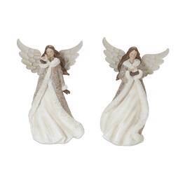 BreeBe - Winter Angel Figurine with Bird Accent (Set of 2) - Champagne, Brown