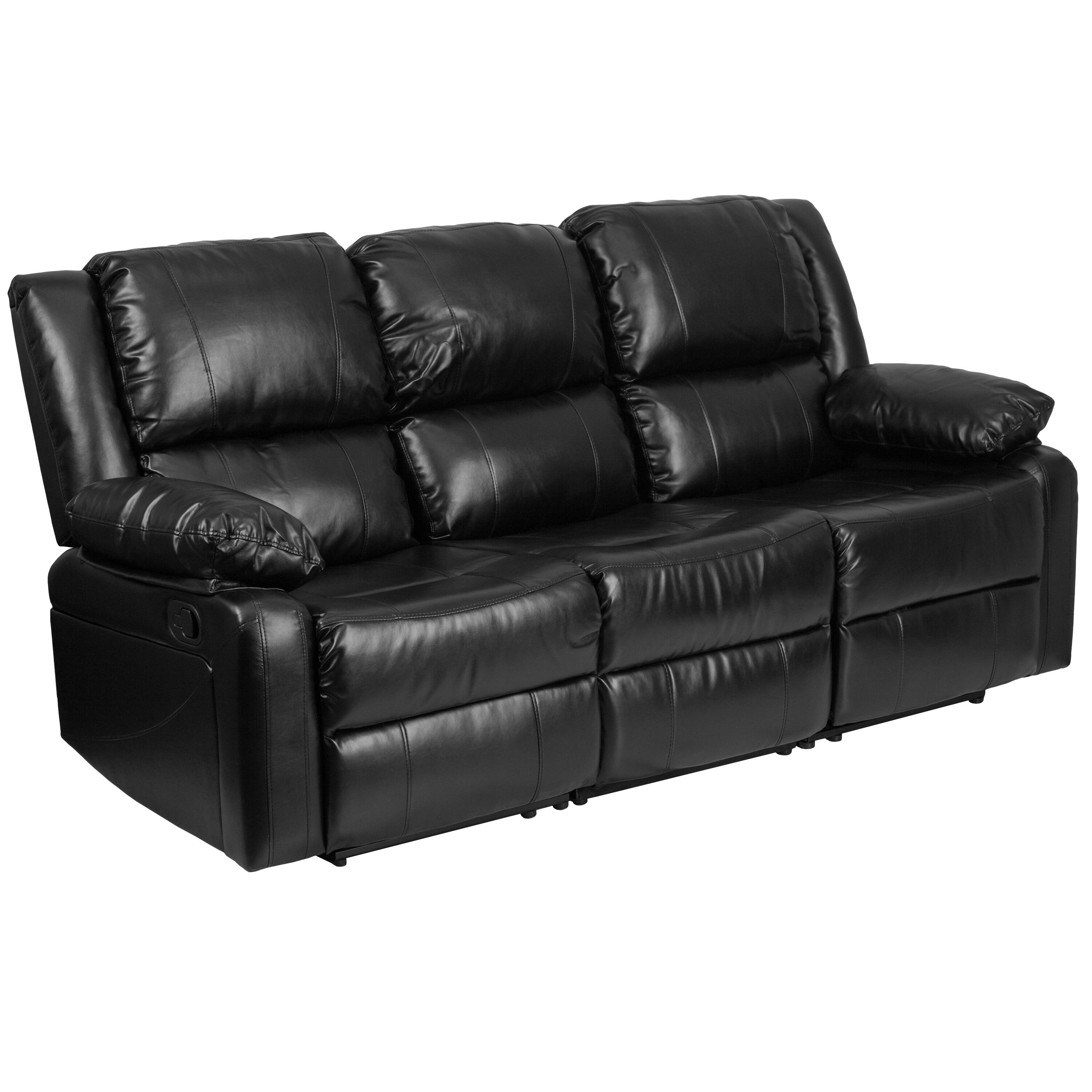 Alt View 1. Emma + Oliver - Bustle Back LeatherSoft Sofa with Two Built-In Recliners - Black LeatherSoft.