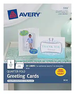 Avery - Quarter-Fold Greeting Cards with Envelopes, 4.25" x 5.5", Inkjet, 20/Pack - Matte White