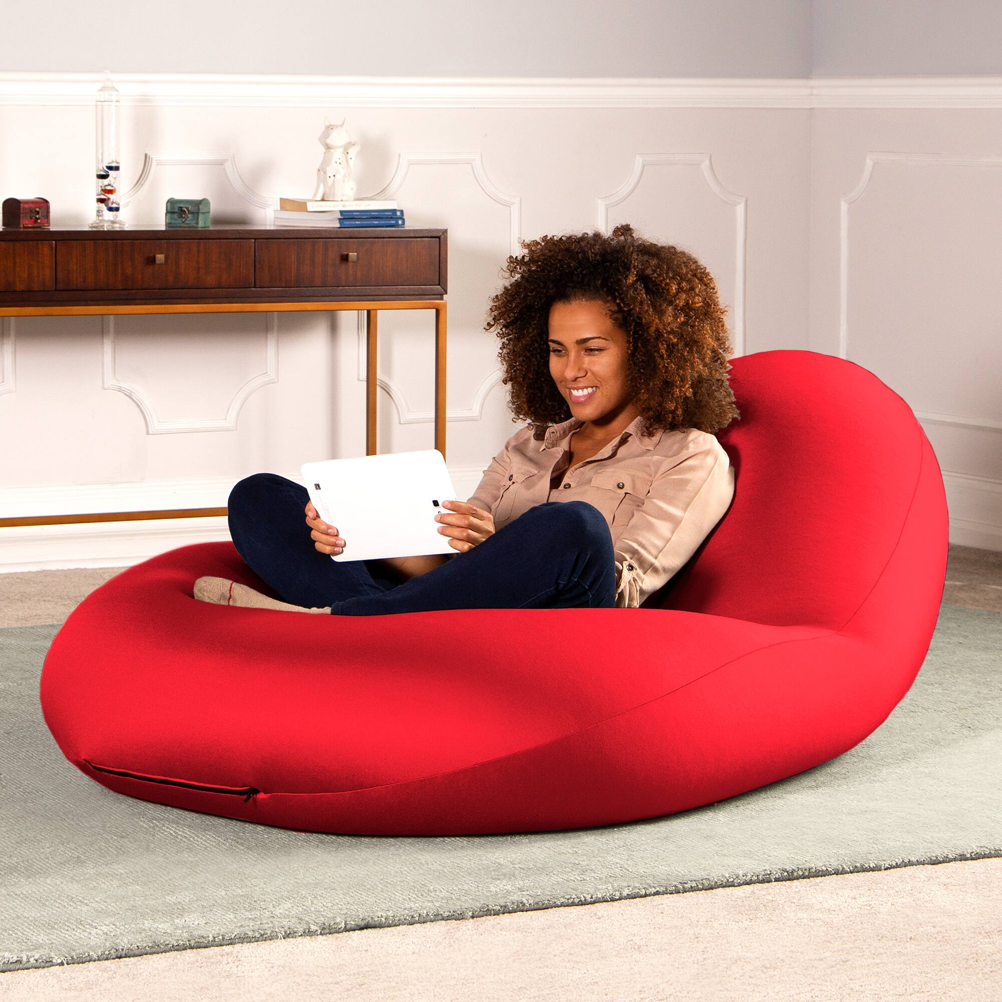 Left. Jaxx - Nimbus Spandex Bean Bag Chair, Large, Cardinal - Cardinal.