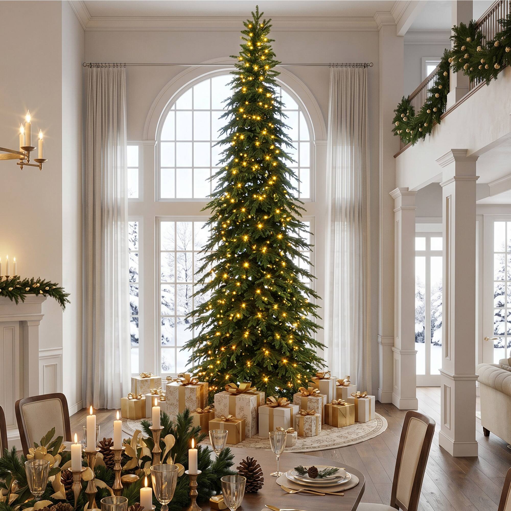 Alt View 10. Glitzhome - 15ft Pre-Lit Pencil Spruce Artificial Christmas Tree with 1500 Lights - Green.