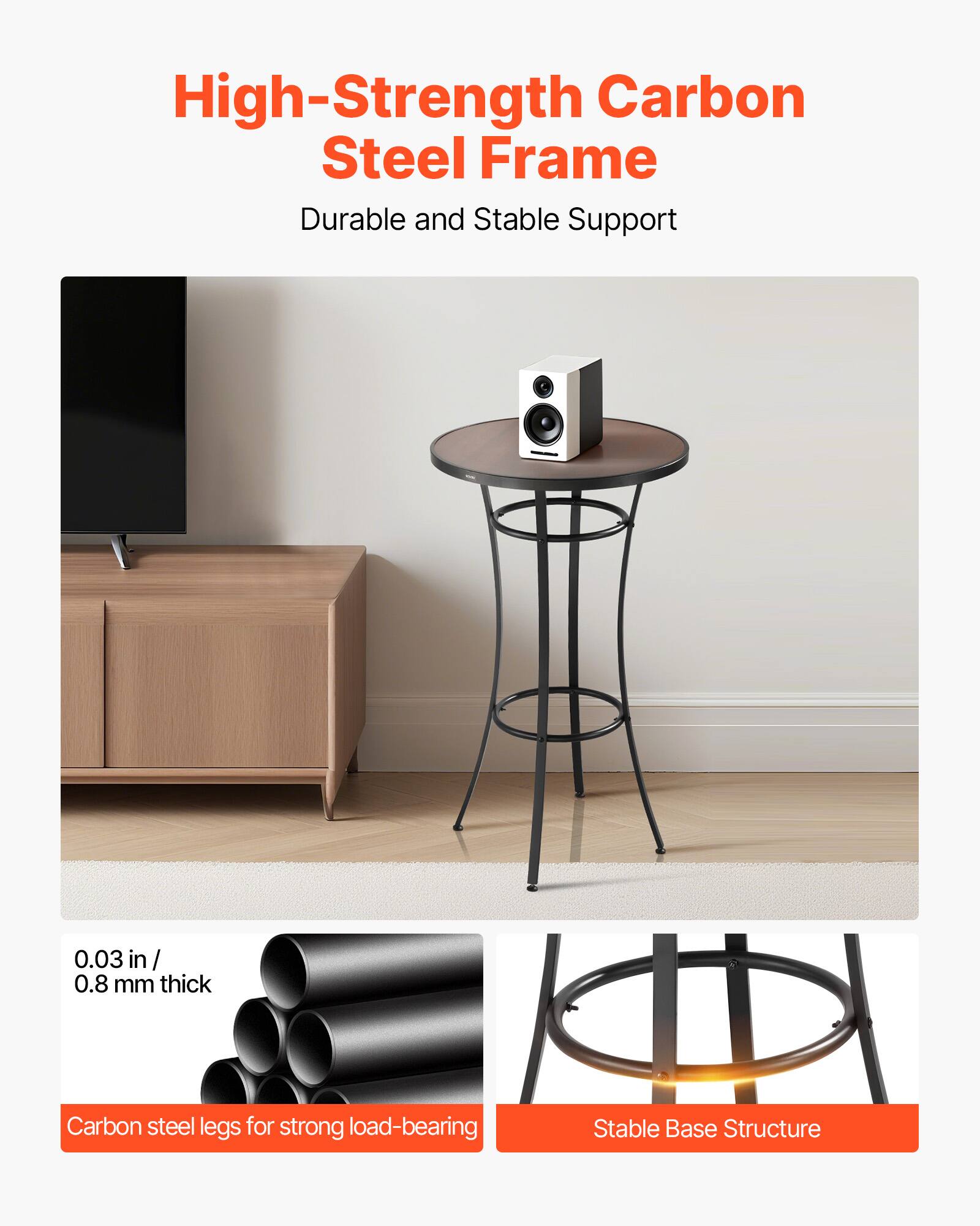 High-Strength Carbon Steel Frame  
Durable and Stable Support  

0.03 in / 0.8 mm thick  
Carbon steel legs for strong load-bearing  

Stable Base Structure